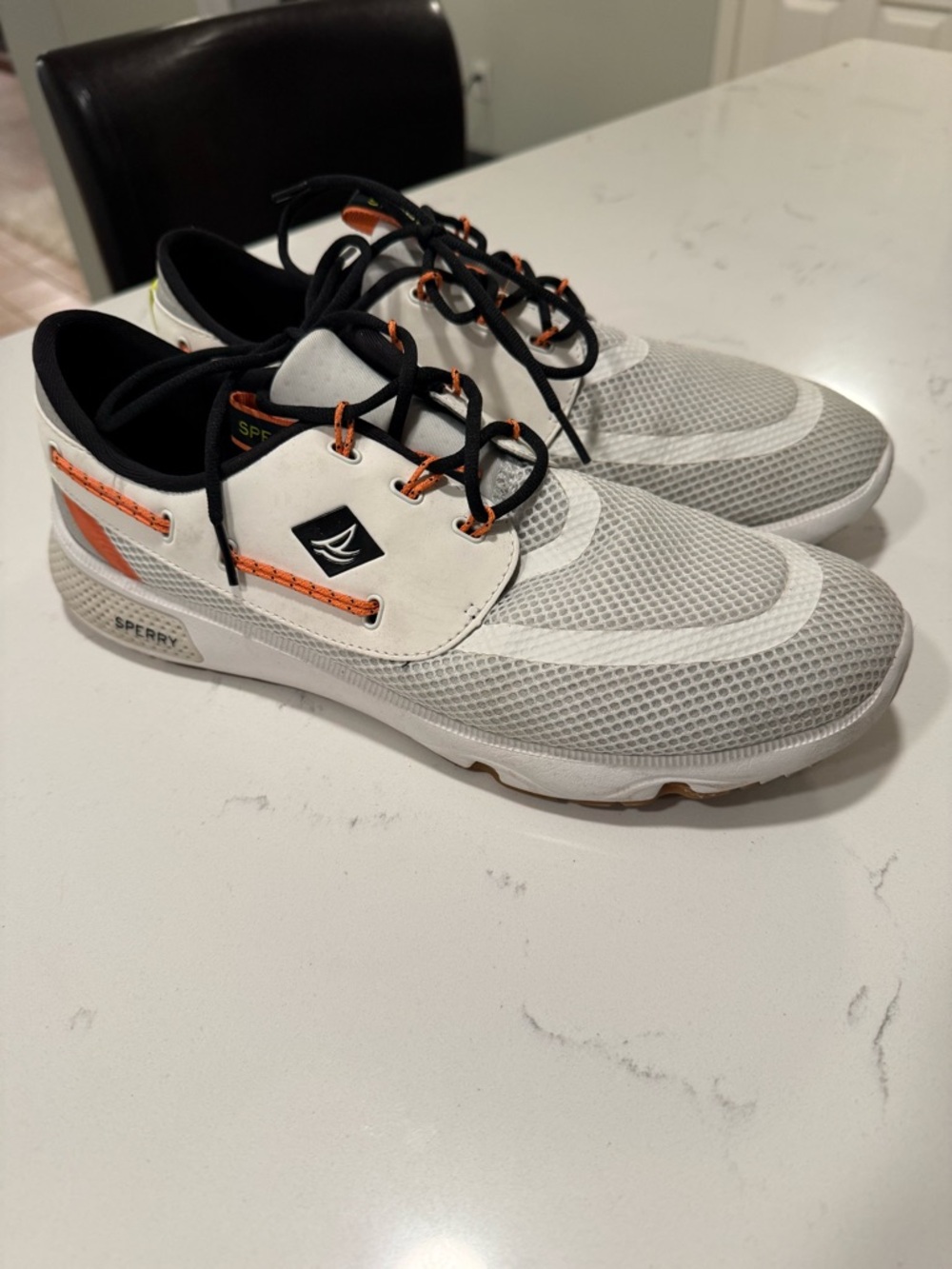 Sperry Men’s White Mesh Boat Shoes with Orange Accents